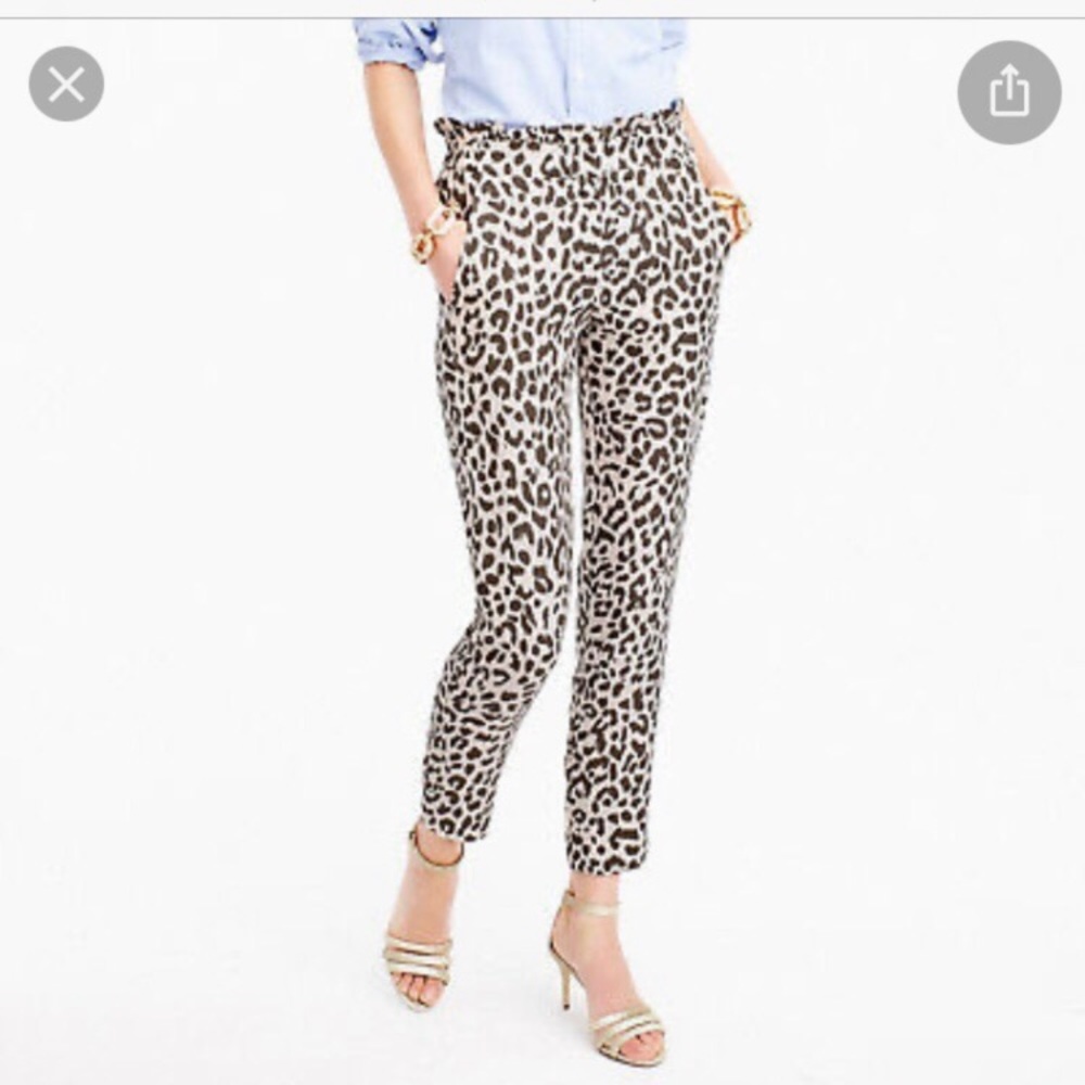 J Crew leopard print linen pants